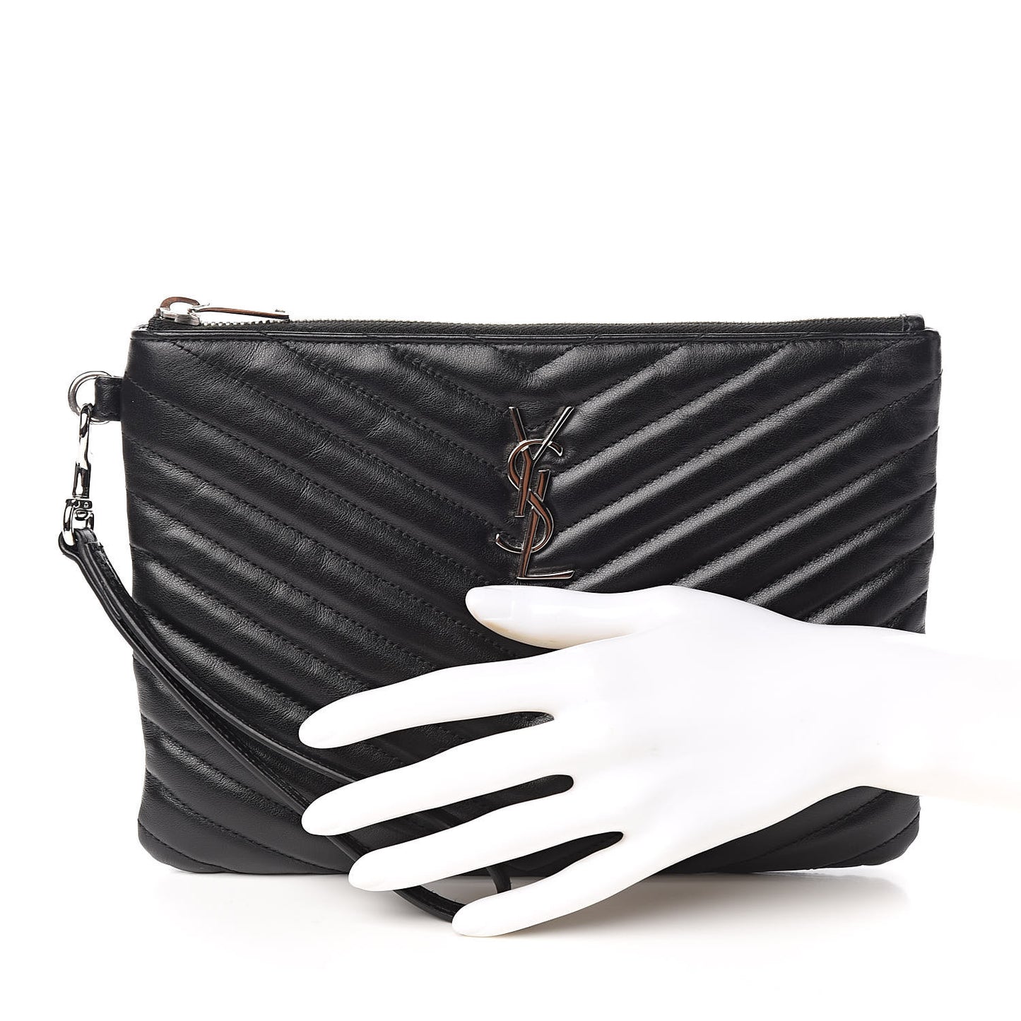 Calfskin Matelasse Chevron Monogram A5 Wristlet Black