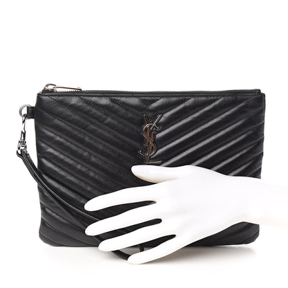 Saint Laurent Calfskin Matelasse Chevron Monogram A5 Wristlet Black 2 of 7