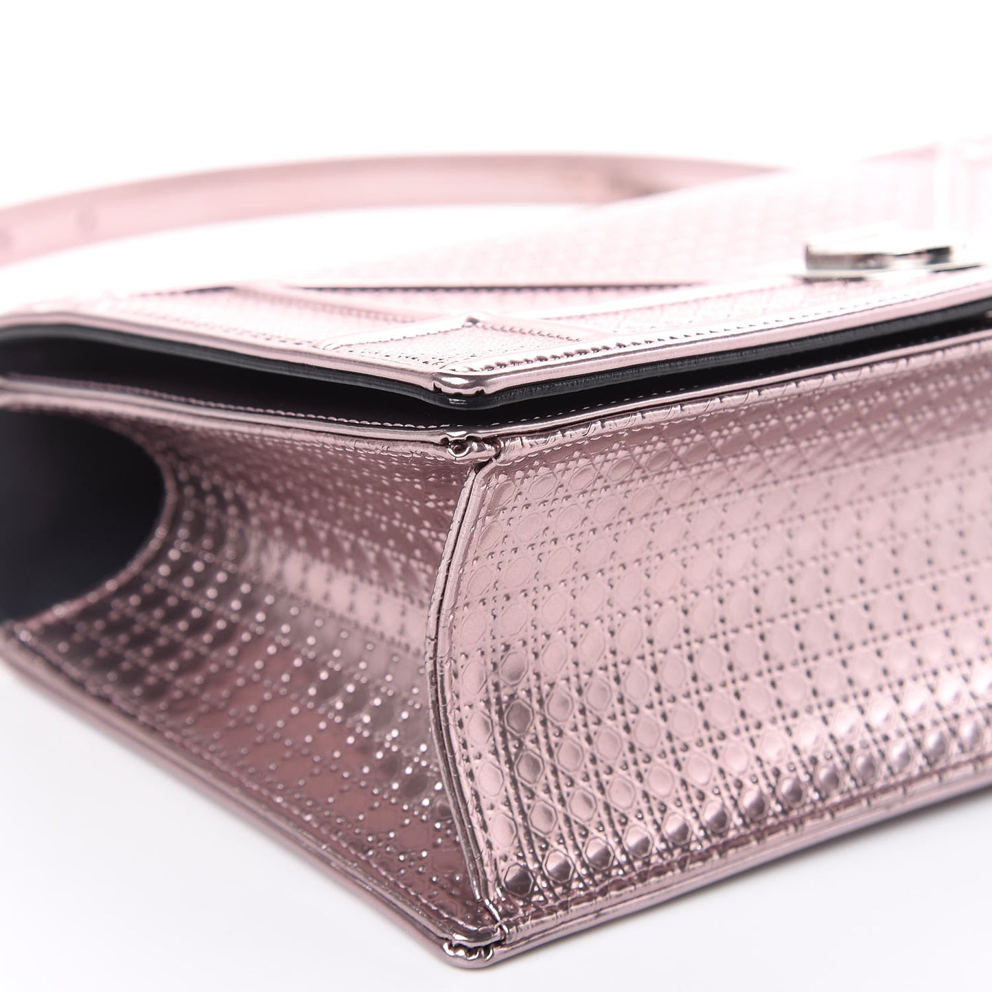 Metallic Patent Micro-Cannage Medium Diorama Flap Bag Pink