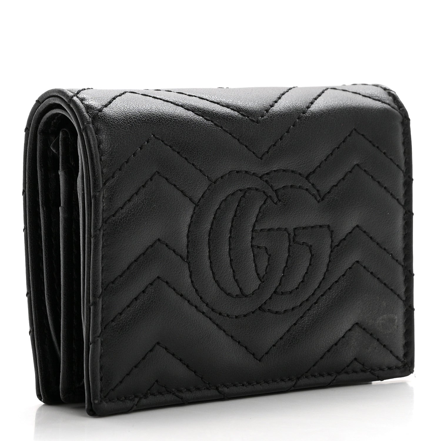 Gucci Calfskin Matelasse GG Marmont Card Case Wallet Black 2 of 9