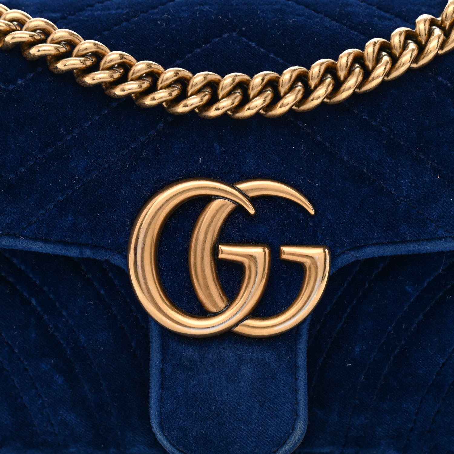 Gucci Velvet Matelasse Mini GG Marmont Shoulder Bag Cobalt Blue 9 of 11
