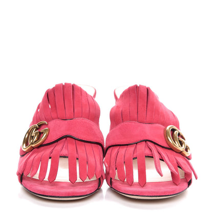 Gucci Kid Scamosciato GG Marmont Fringe 75mm Slide Sandals 40 Hot Pink 2 of 10