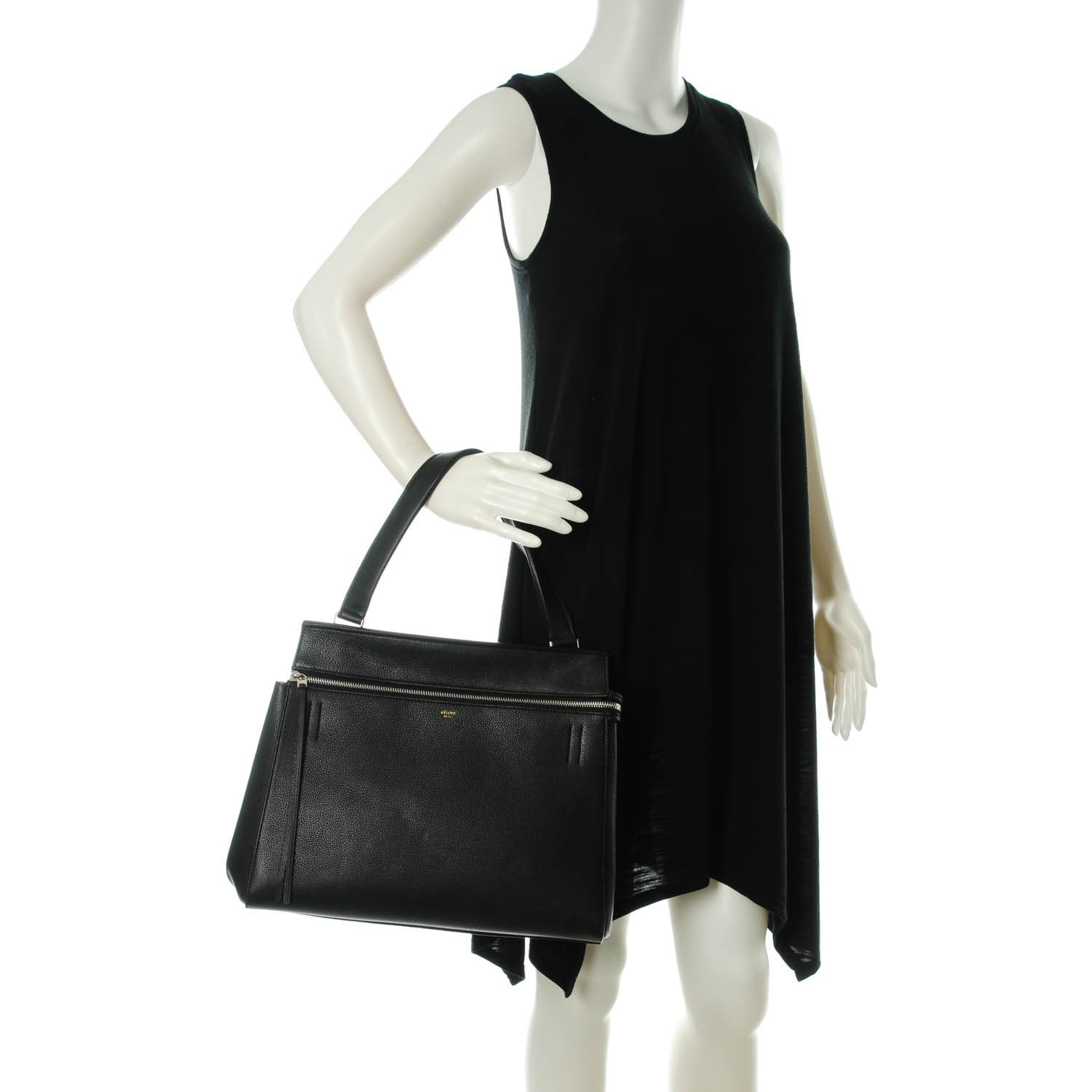 Celine Drummed Calfskin Medium Edge Shoulder Bag Black 2 of 7