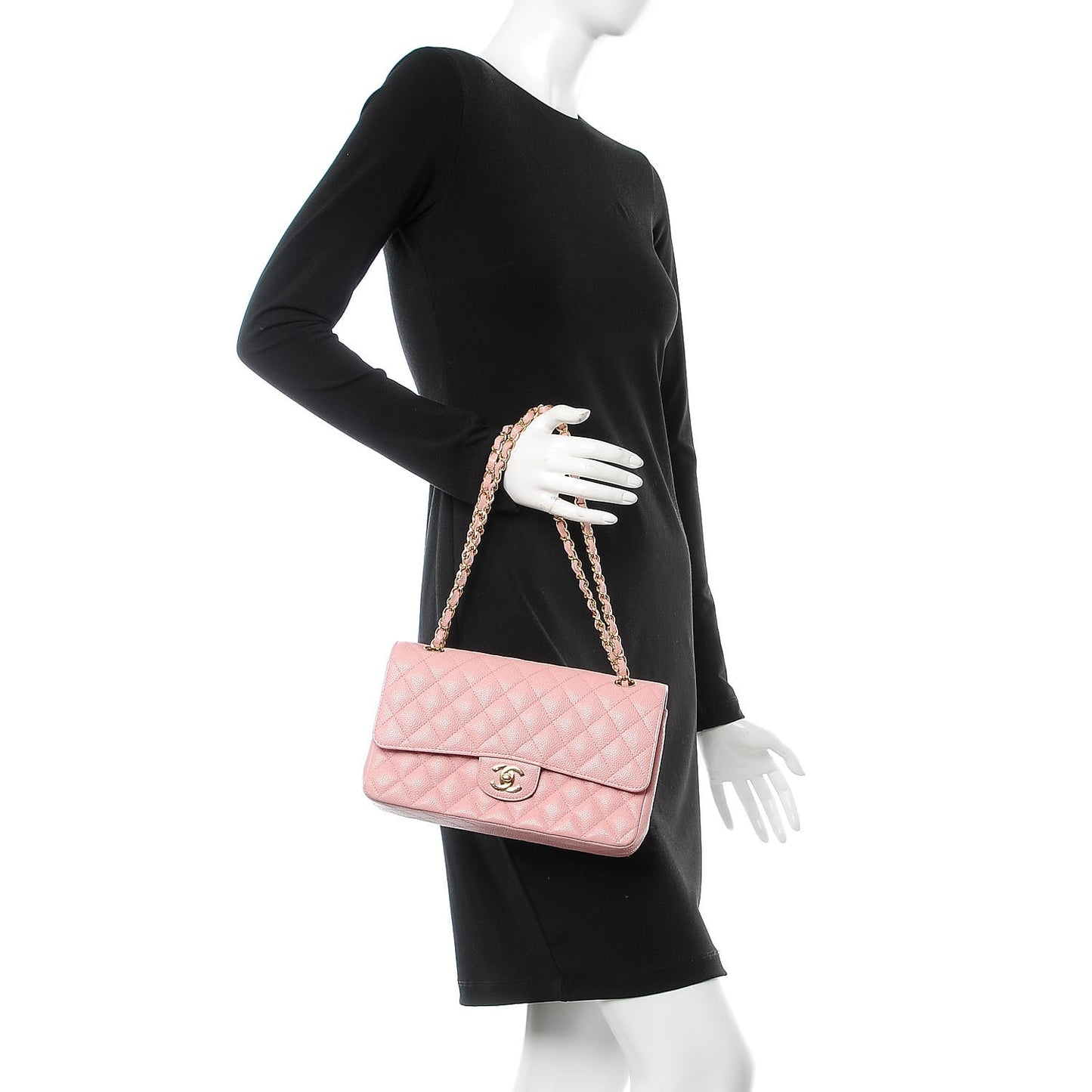 Caviar Quilted Medium Double Flap Pink