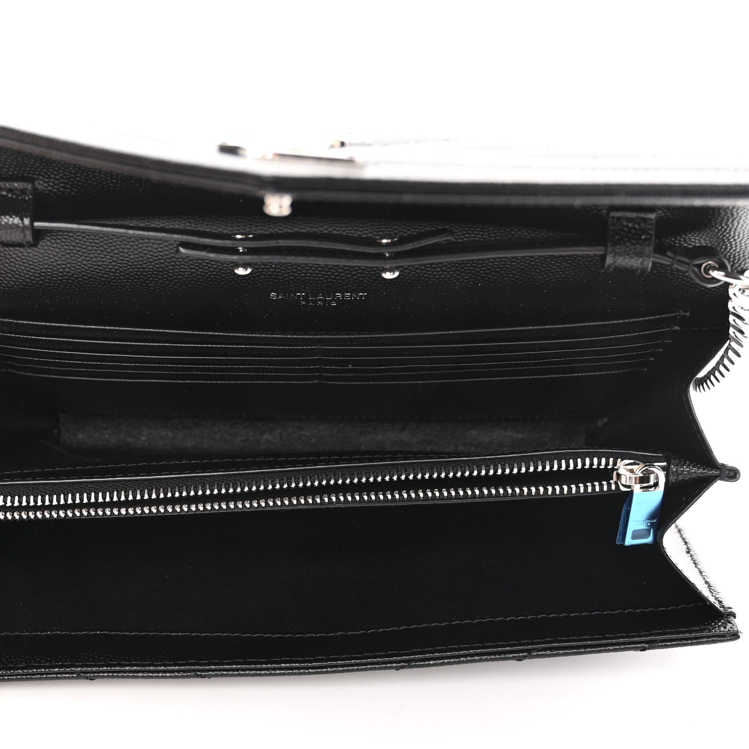Saint Laurent Grain De Poudre Matelasse Chevron Monogram Chain Wallet Black 5 of 9