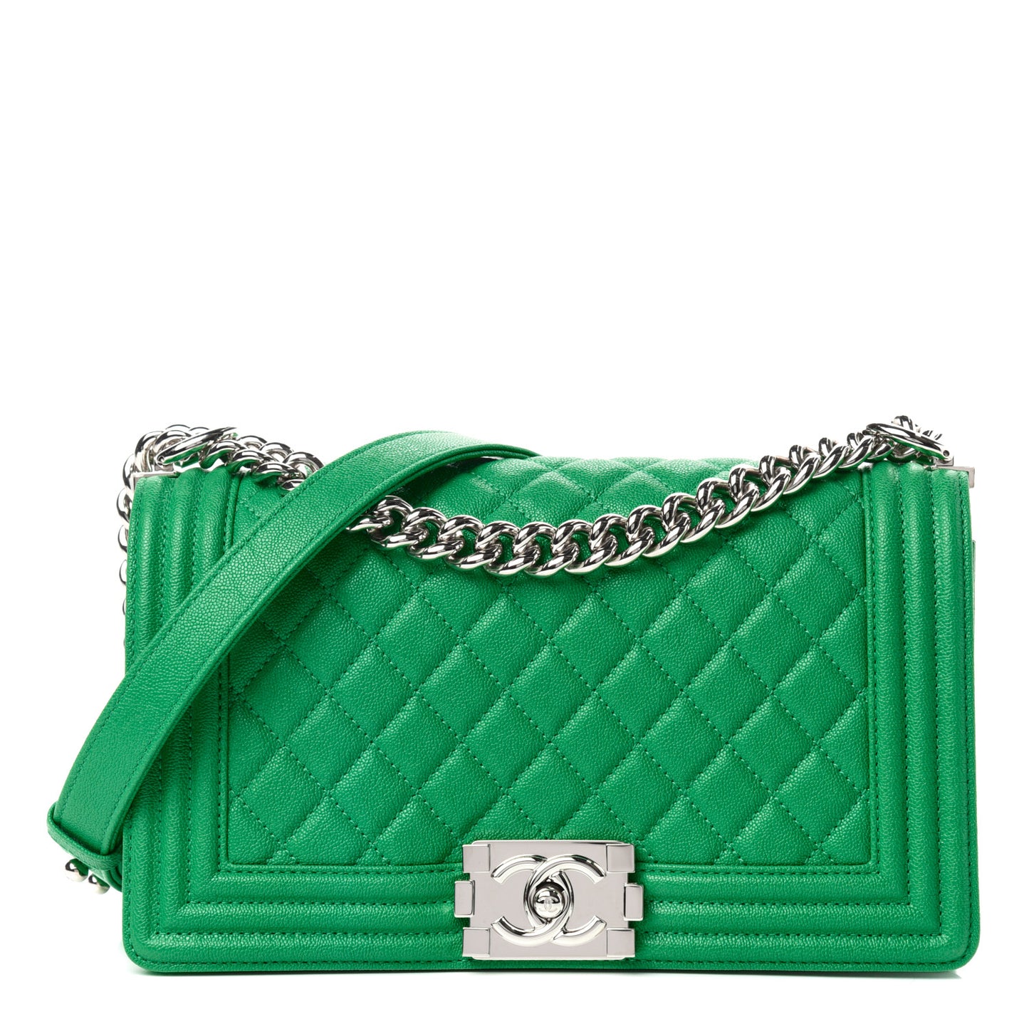 Caviar Quilted Medium Boy Flap Green
