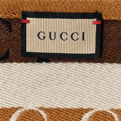 Gucci Wool Cotton Logo Wood Stripes Scarf Light Brown Dark Brown 3 of 4