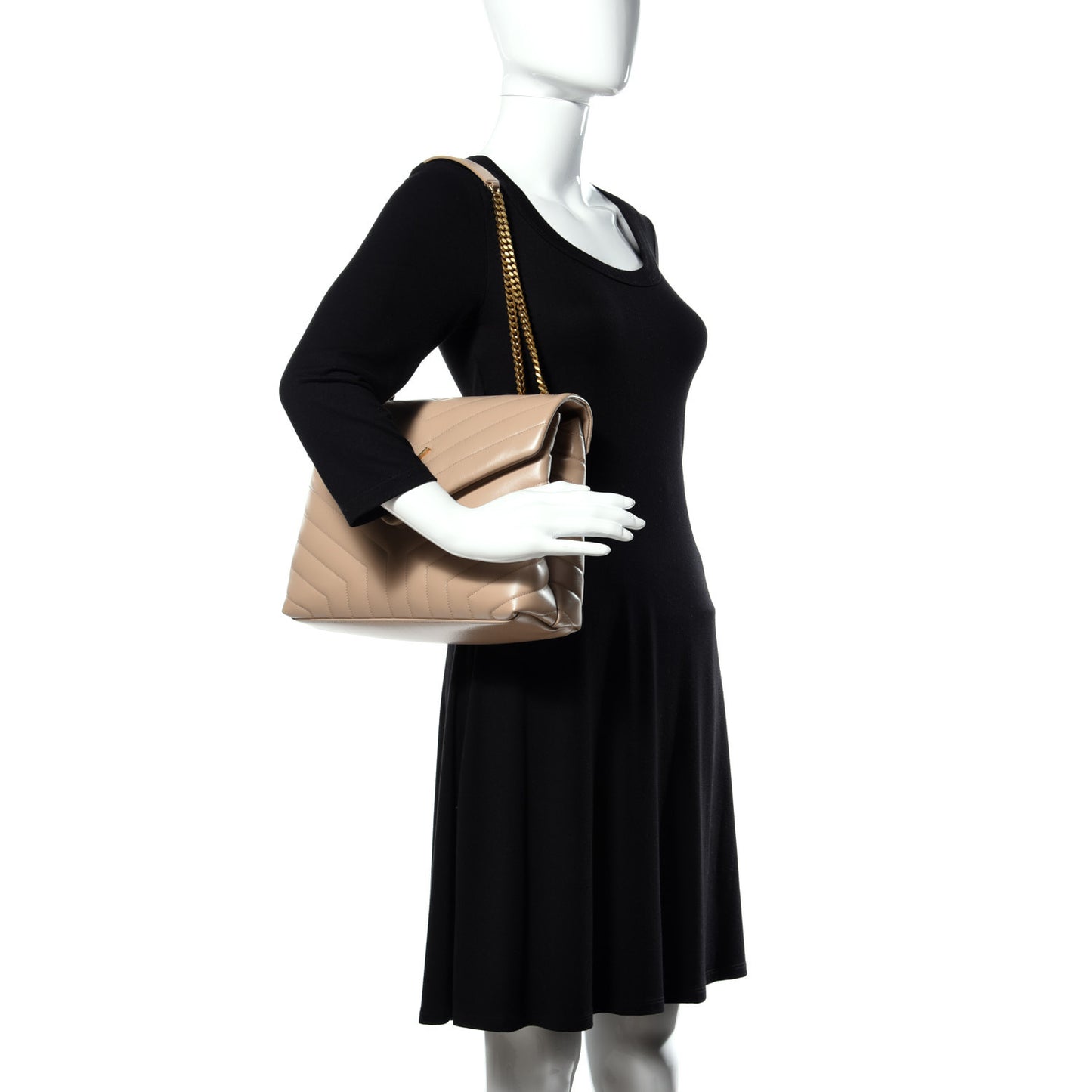 Calfskin Y Quilted Monogram Medium Loulou Chain Satchel Dark Beige