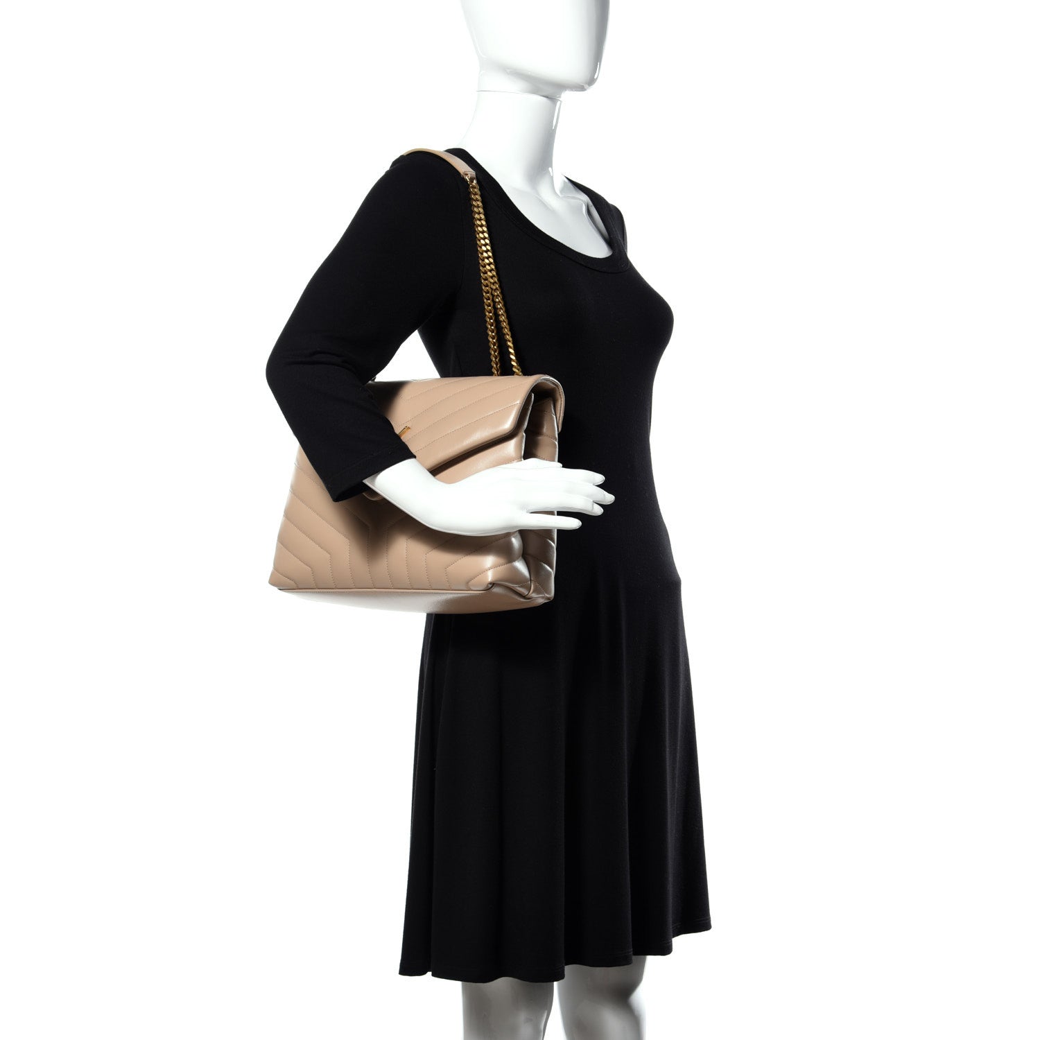 Saint Laurent Calfskin Y Quilted Monogram Medium Loulou Chain Satchel Dark Beige 2 of 8