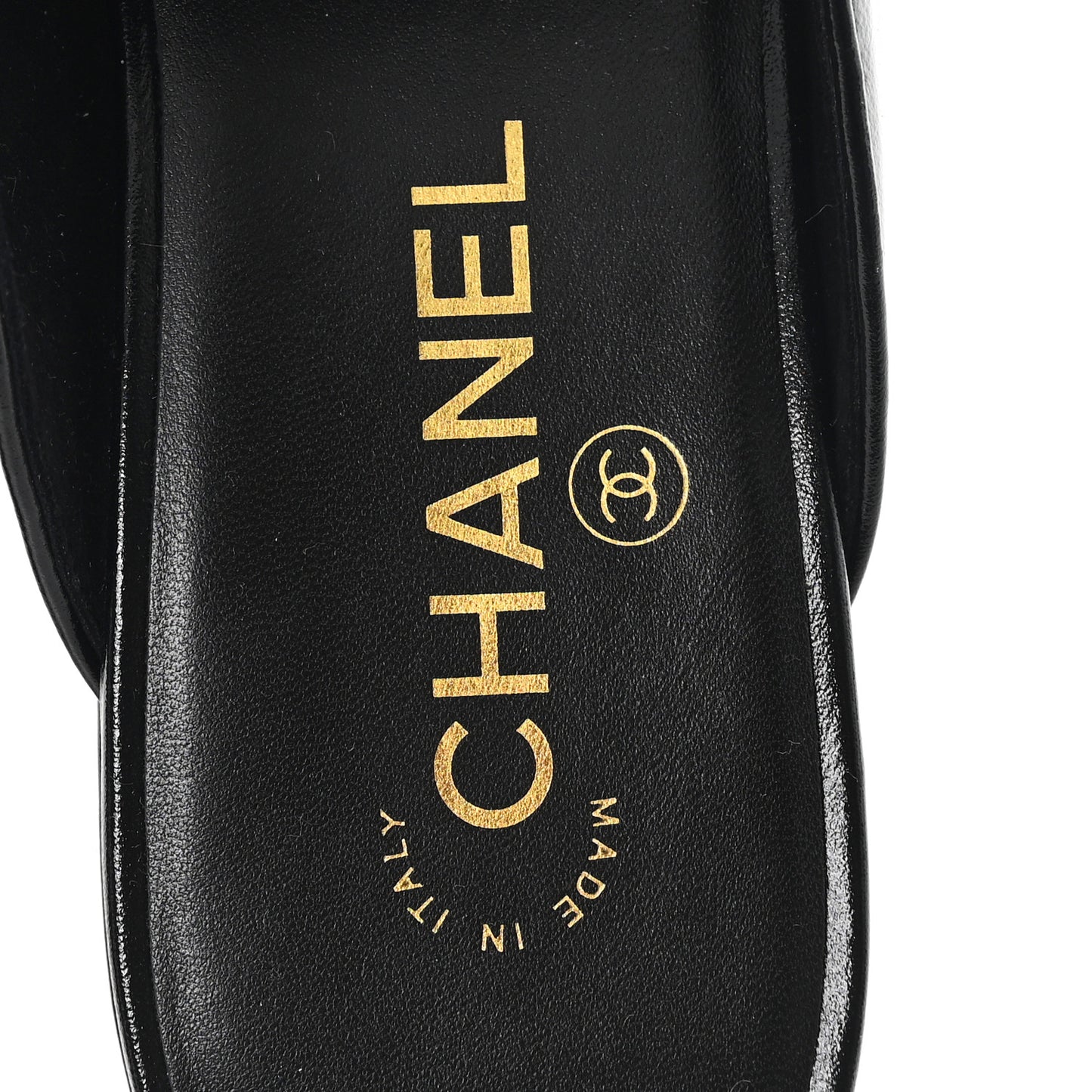 Shiny Calfskin Crystal CC Mules 38 Black