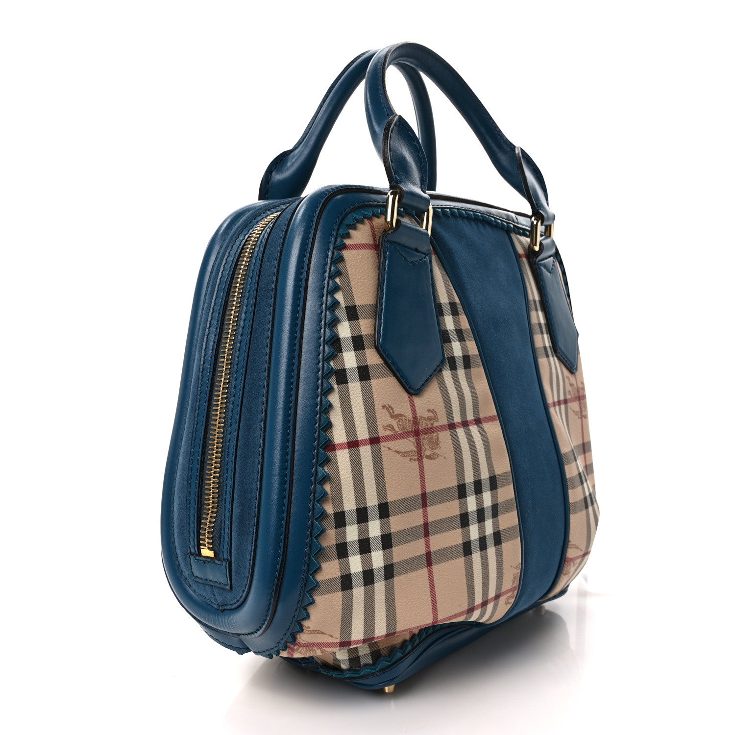 Burberry Haymarket Check Suede Prorsum Tassel Bowling Bag Blue 3 of 9
