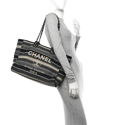 Chanel Striped Canvas Medium Deauville Tote Black 2 of 11