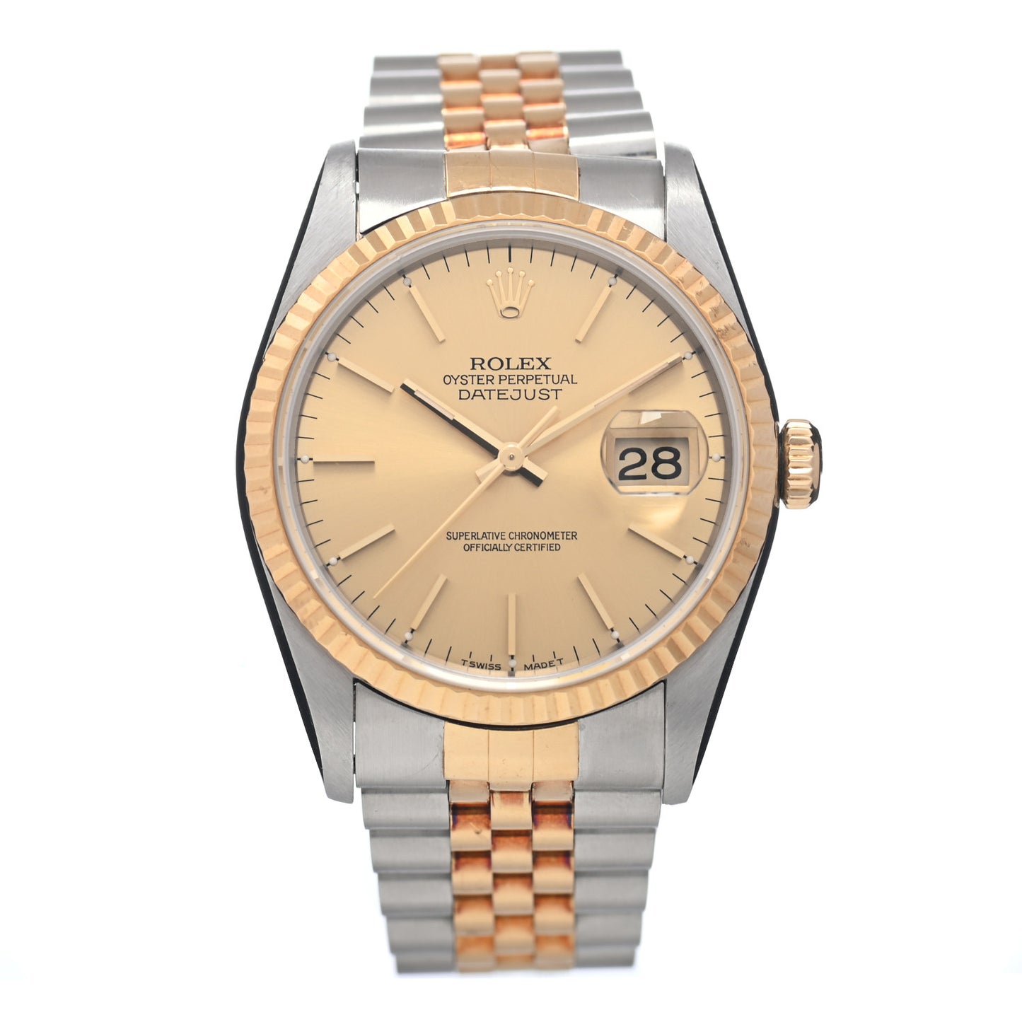 Stainless Steel 18K Yellow Gold 36mm Oyster Perpetual Datejust Watch Champagne 16233