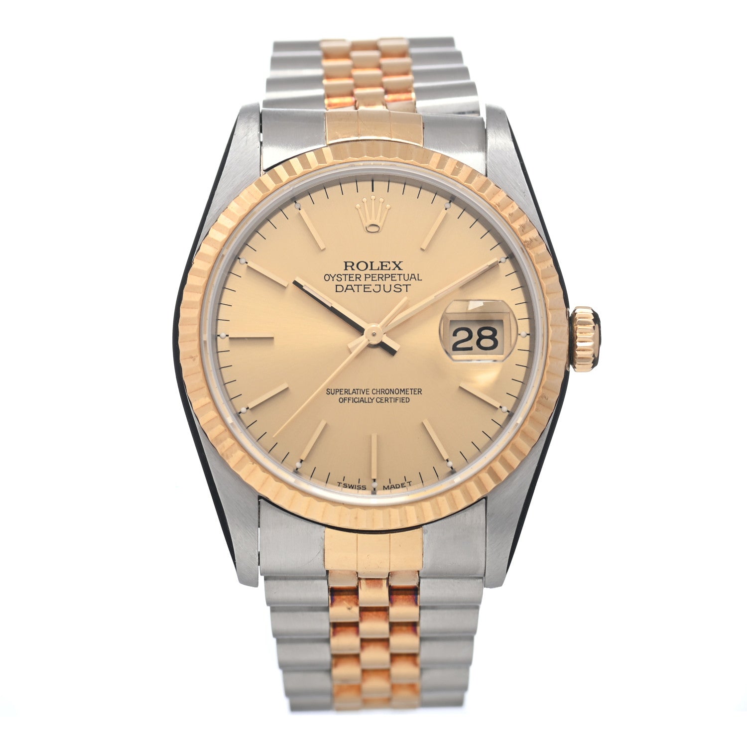 Rolex Stainless Steel 18K Yellow Gold 36mm Oyster Perpetual Datejust Watch Champagne 16233 1 of 4
