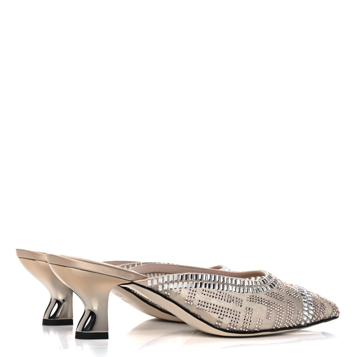 Fendi Technical Mesh Crystal FF Embellished Colibri 55mm Mules 38 Nude 4 of 8