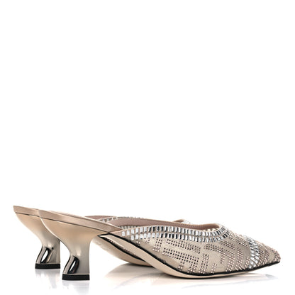 Fendi Technical Mesh Crystal FF Embellished Colibri 55mm Mules 38 Nude 4 of 8