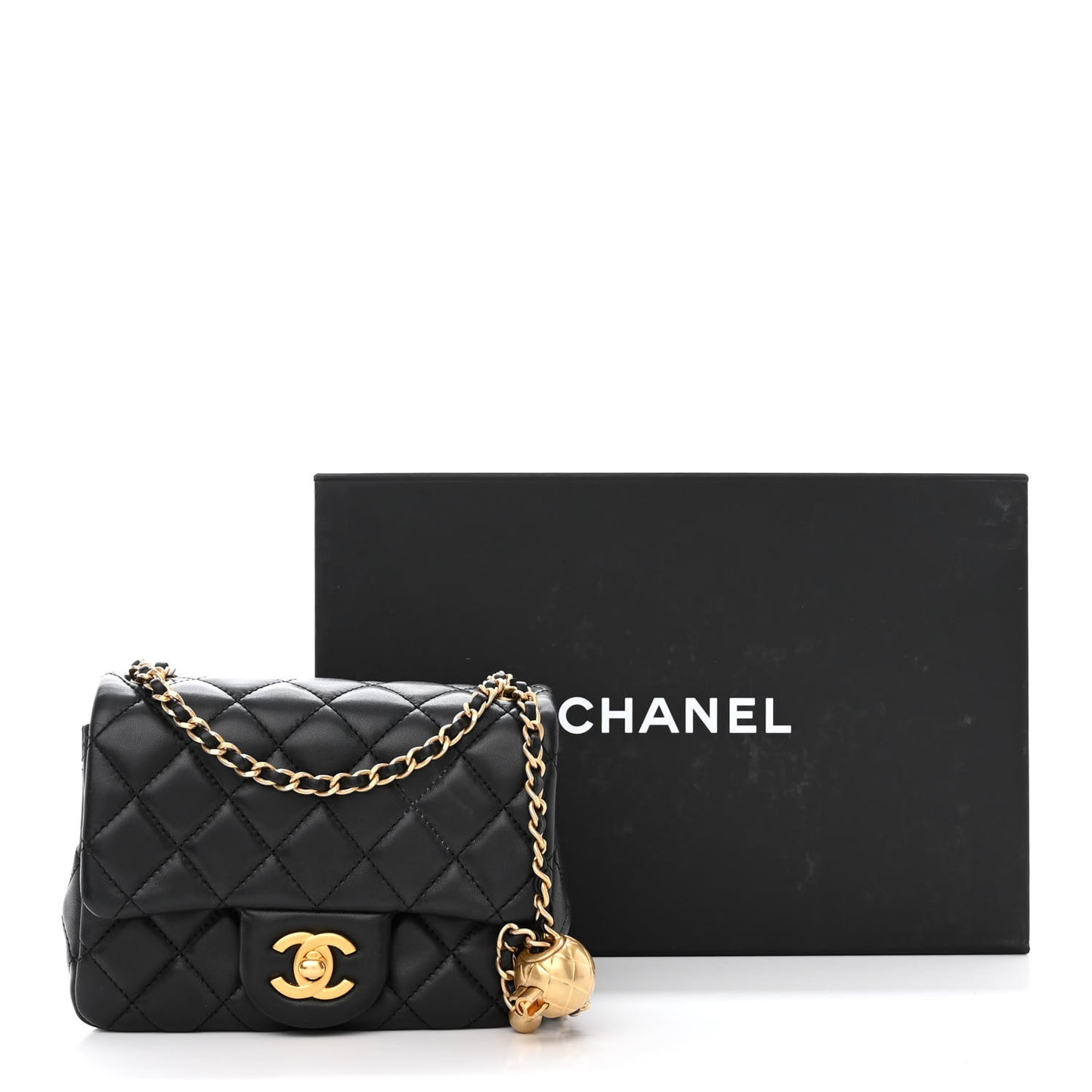Lambskin Quilted Mini Pearl Crush Flap Black