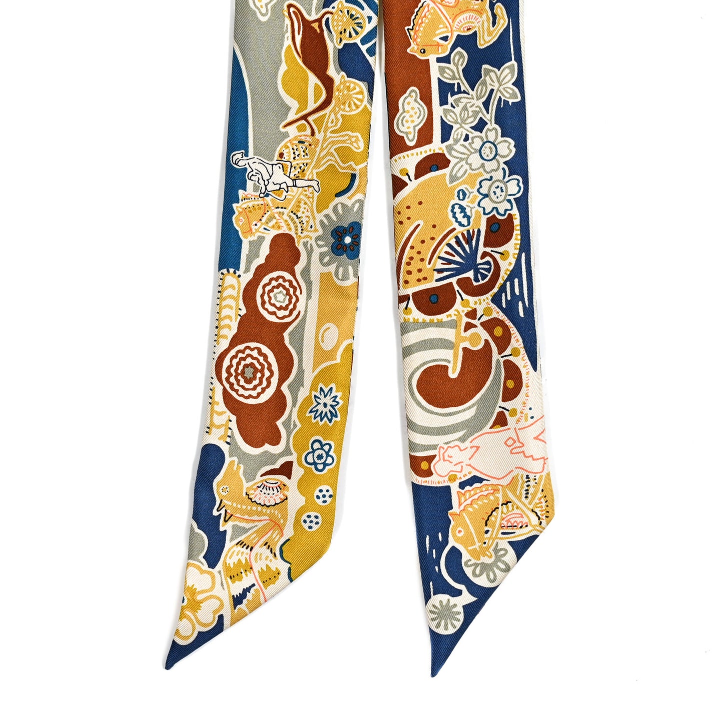 Silk Bingata Twilly Moutarde Bleu Brun