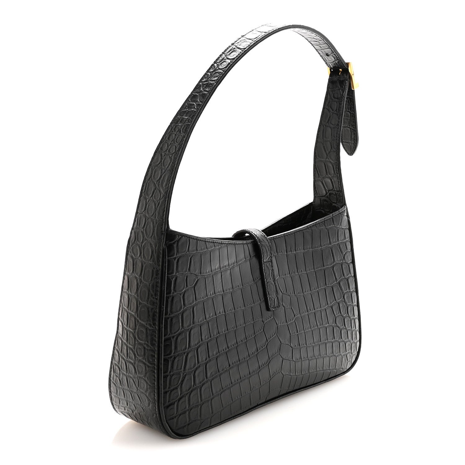 Saint Laurent Calfskin Crocodile Embossed LE 5 A 7 Hobo Black 3 of 9