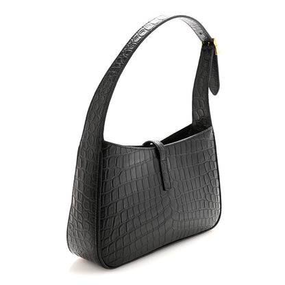 Saint Laurent Calfskin Crocodile Embossed LE 5 A 7 Hobo Black 3 of 9