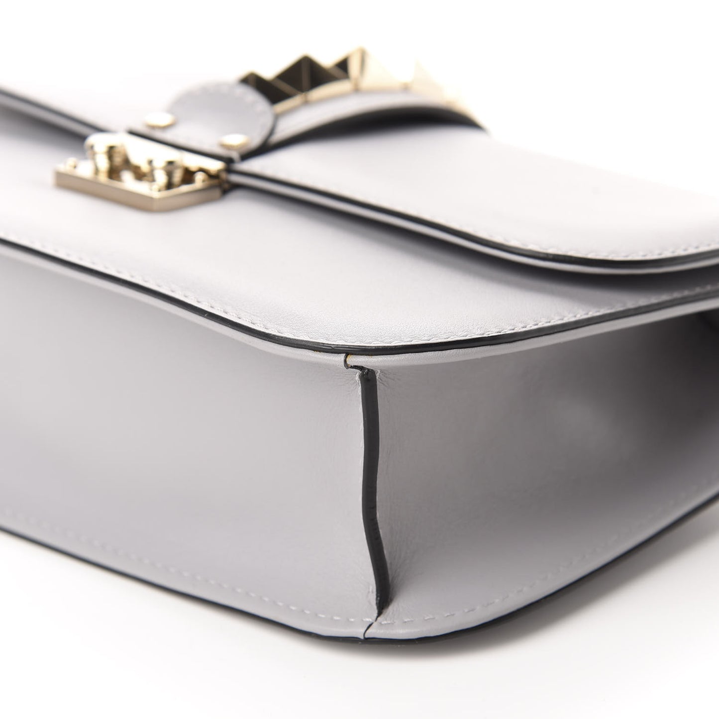 Vitello Medium Glam Lock Rockstud Flap Pastel Grey