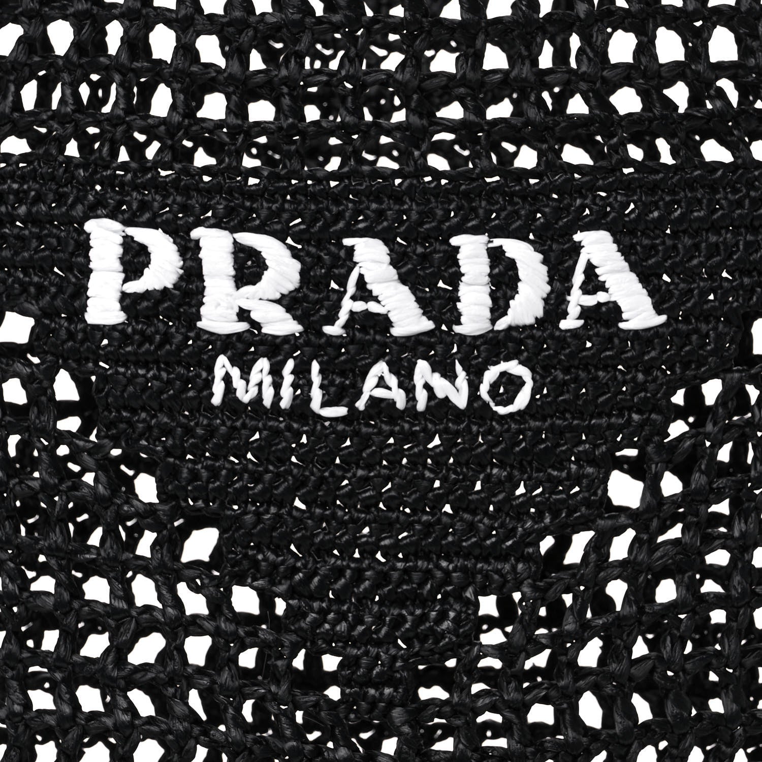 Prada Yarn Raffia Effect Crochet Logo Embroidered Tote Bag Black 9 of 9