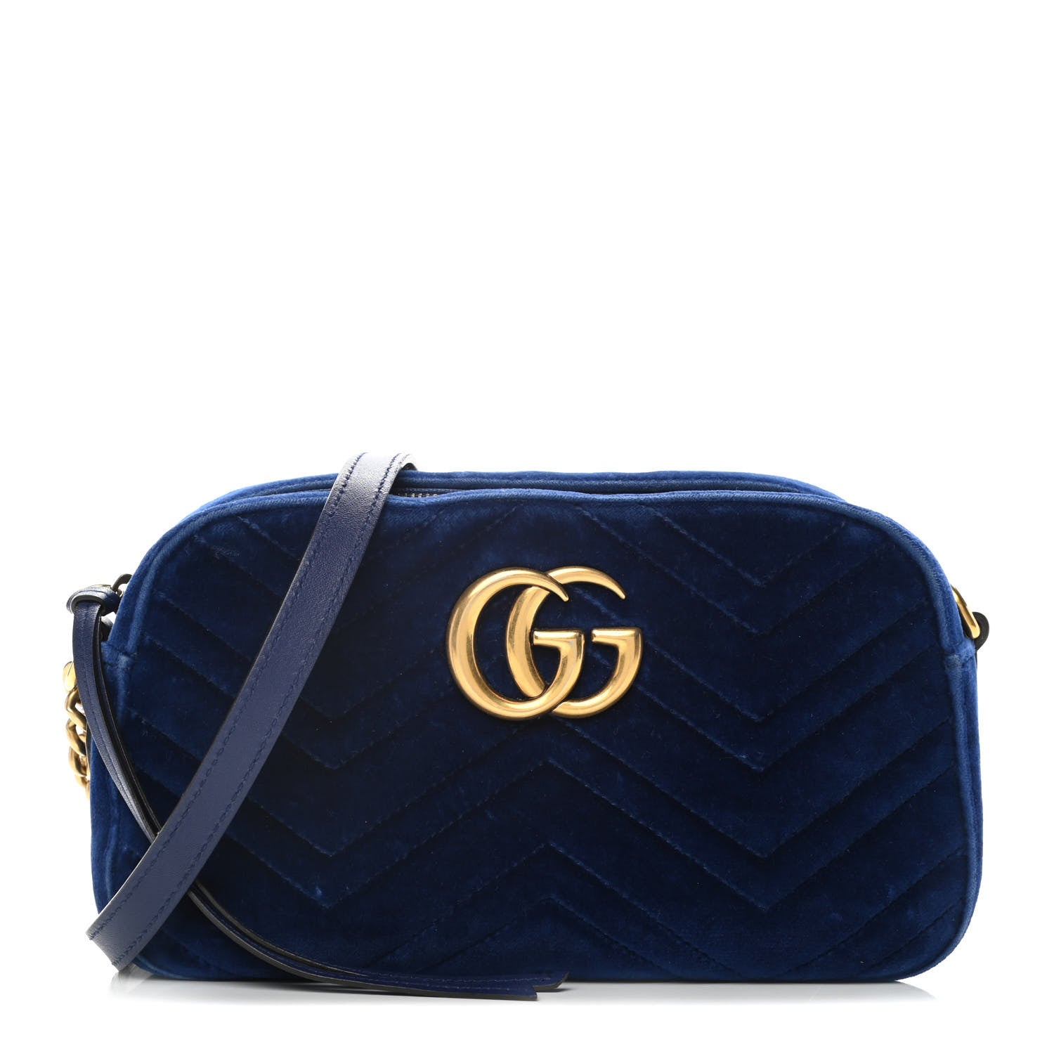 Gucci Velvet Matelasse Small GG Marmont Chain Shoulder Bag Cobalt 1 of 14
