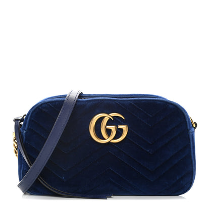 Gucci Velvet Matelasse Small GG Marmont Chain Shoulder Bag Cobalt 1 of 14