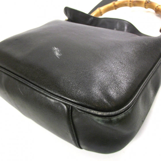 Leather Bamboo Top Handle Tote Black