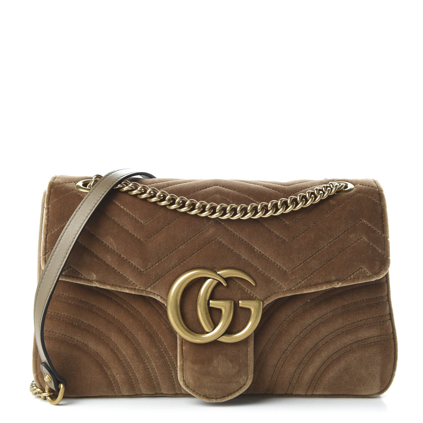 Velvet Matelasse Medium GG Marmont Shoulder Bag Taupe