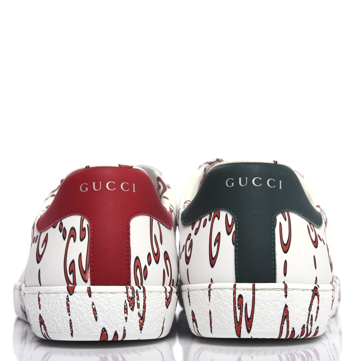 Gucci Calfskin GucciGhost Print Mens Ace Sneakers 10 White Hibiscus Red 7 of 10