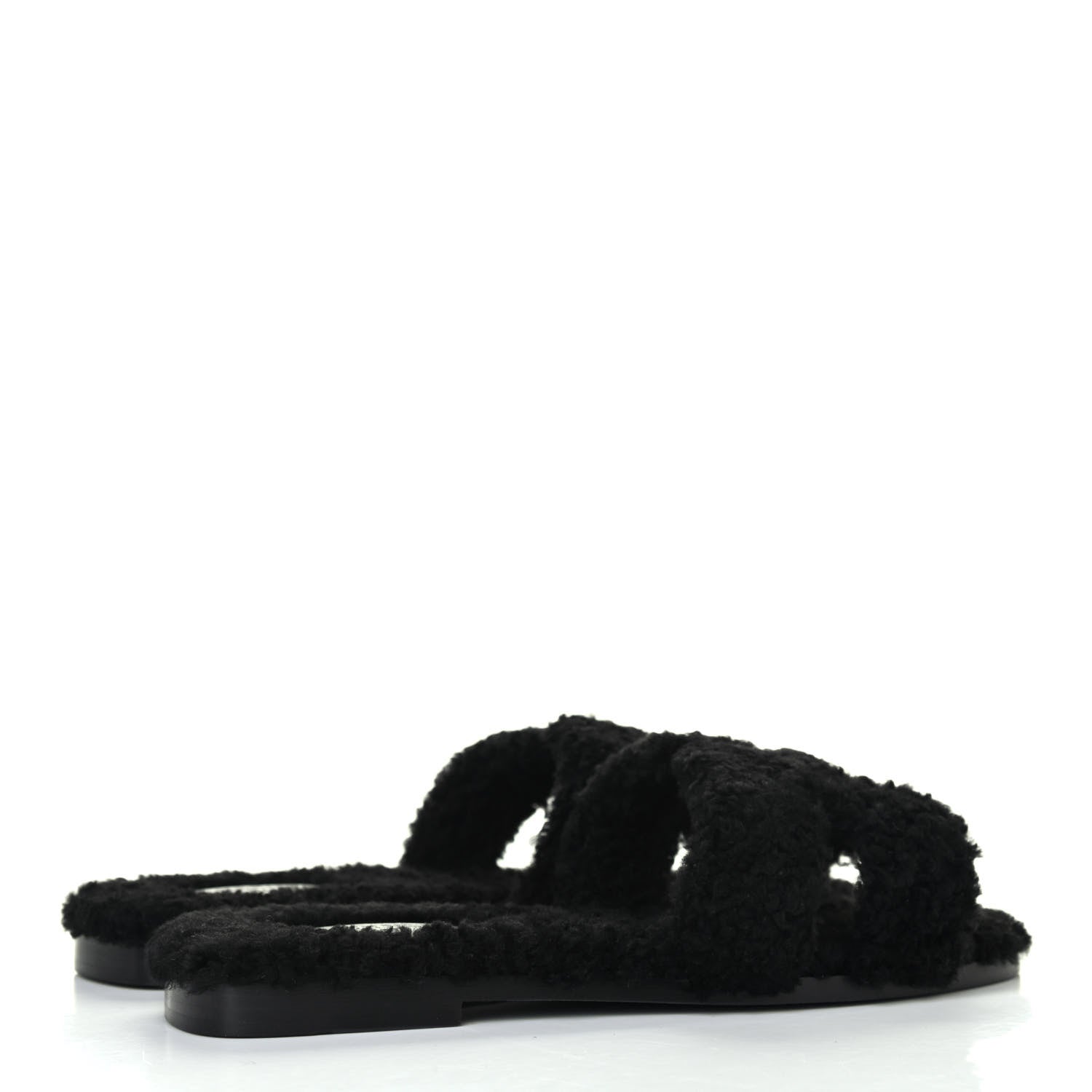 Hermes Woolskin Oran Sandals 37 Black 3 of 4