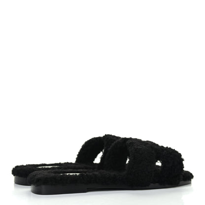 Hermes Woolskin Oran Sandals 37 Black 3 of 4