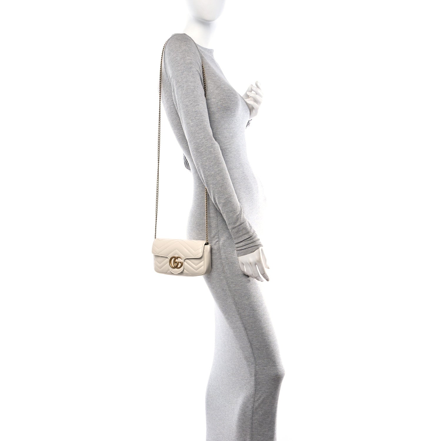 Gucci Calfskin Matelasse Super Mini GG Marmont Shoulder Bag White 2 of 11