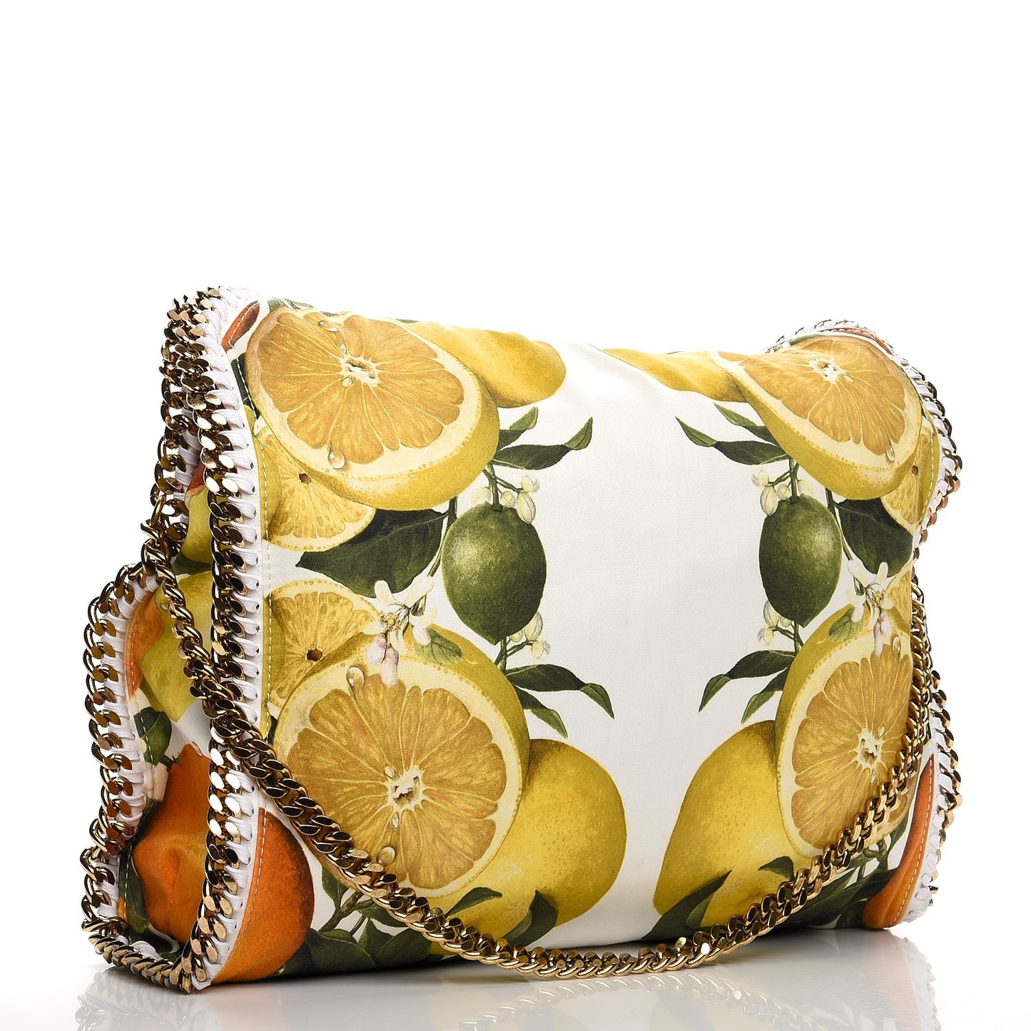 Cotton Canvas Fruit Print Small Falabella Fold Over Tote White