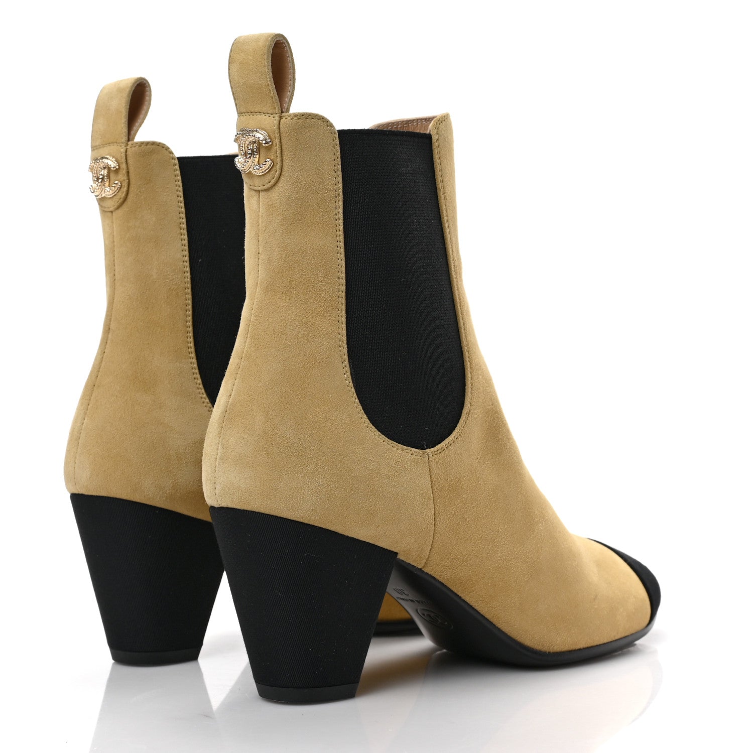 Chanel Suede Kidskin Crossgrain Cap Toe CC Short Ankle Boots 38 Beige Black 4 of 8