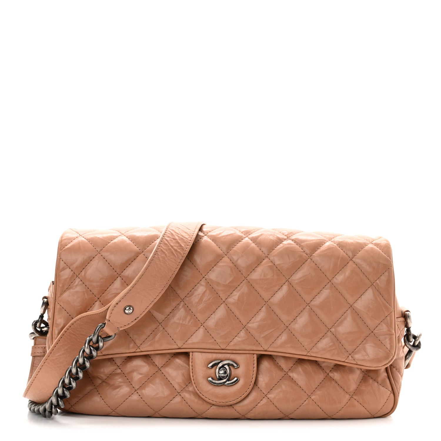Chanel Aged Calfskin Quilted Medium Chain Detail Flap Light Brown 1 of 11
