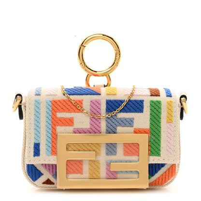 Fendi Canvas Nappa FF Multicolor Embroidered Nano Maxi Buckle Baguette Charm Grezzo Multicolor 1 of 8