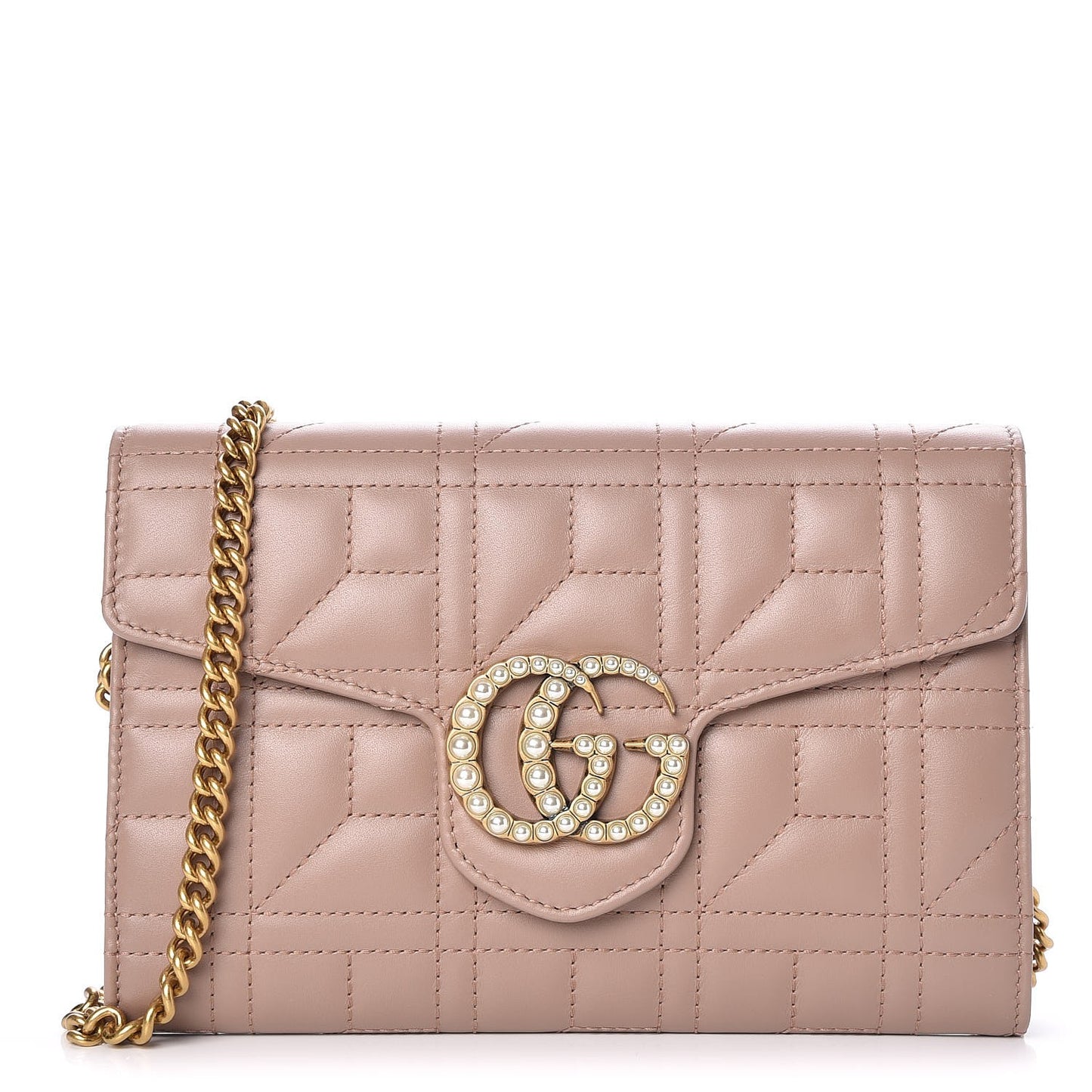 Calfskin Matelasse Mini Pearly GG Marmont Chain Wallet Porcelain Rose