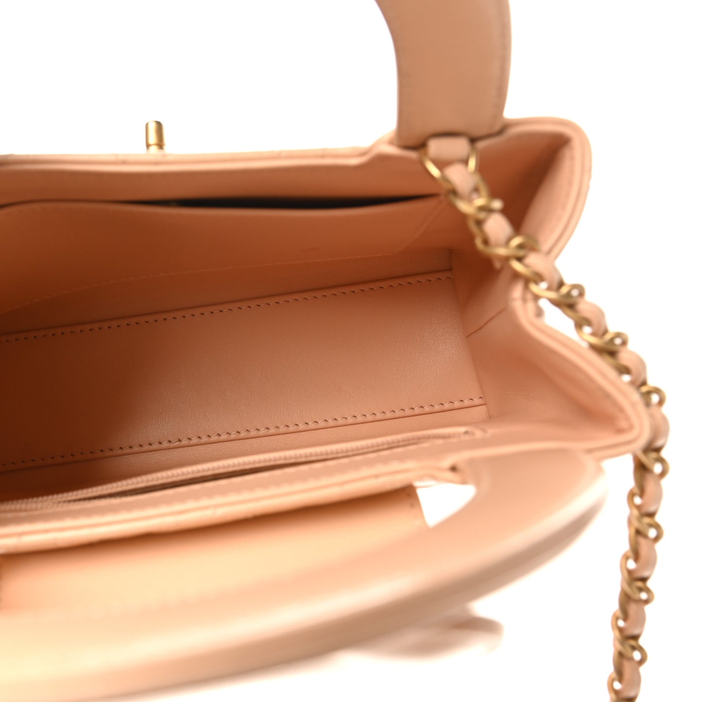 Shiny Aged Calfskin Quilted Nano Kelly Shopper Beige