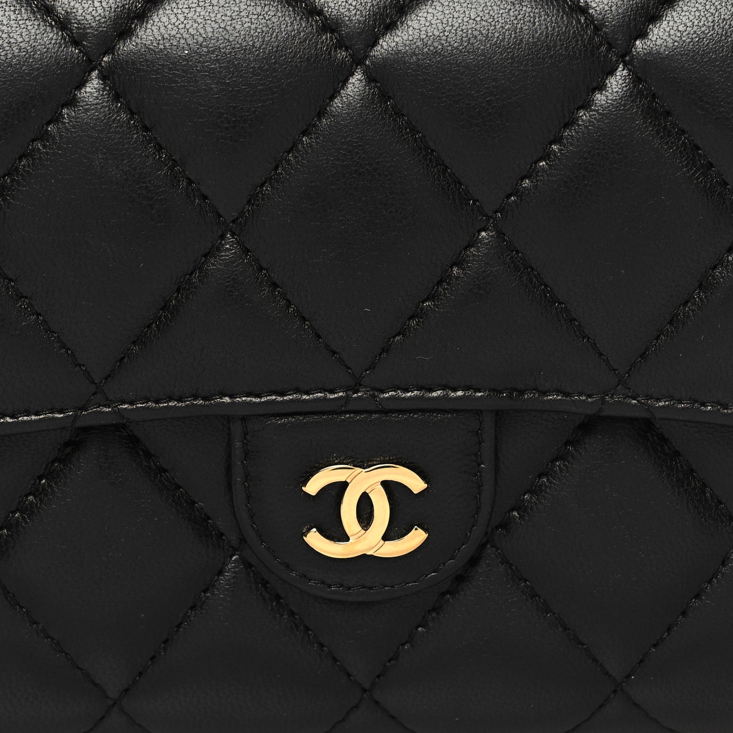 Lambskin Quilted Large Gusset Flap Wallet Black