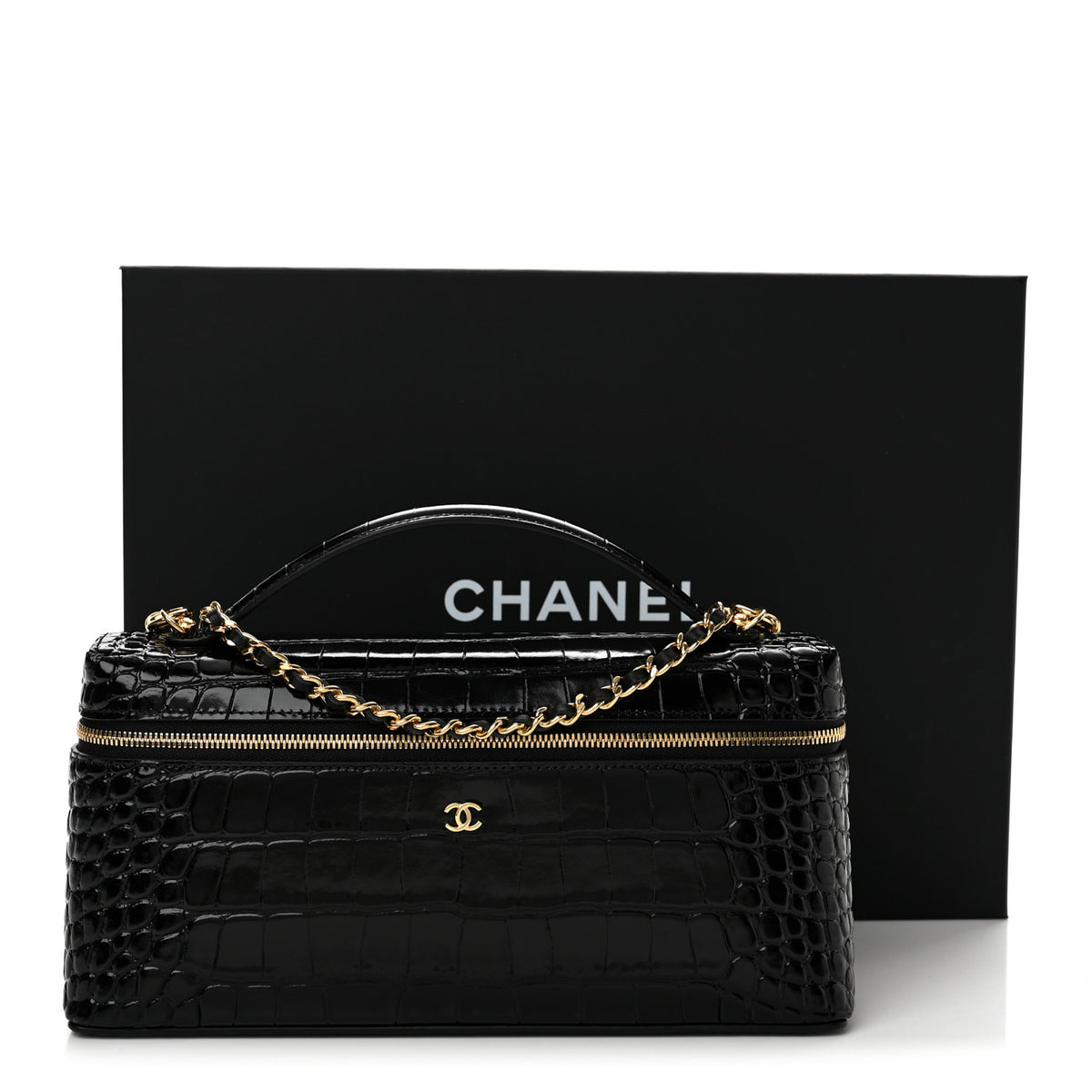 Chanel Calfskin Crocodile Embossed Crococo Exoticoco Long Vanity With Chain Black 12 of 12