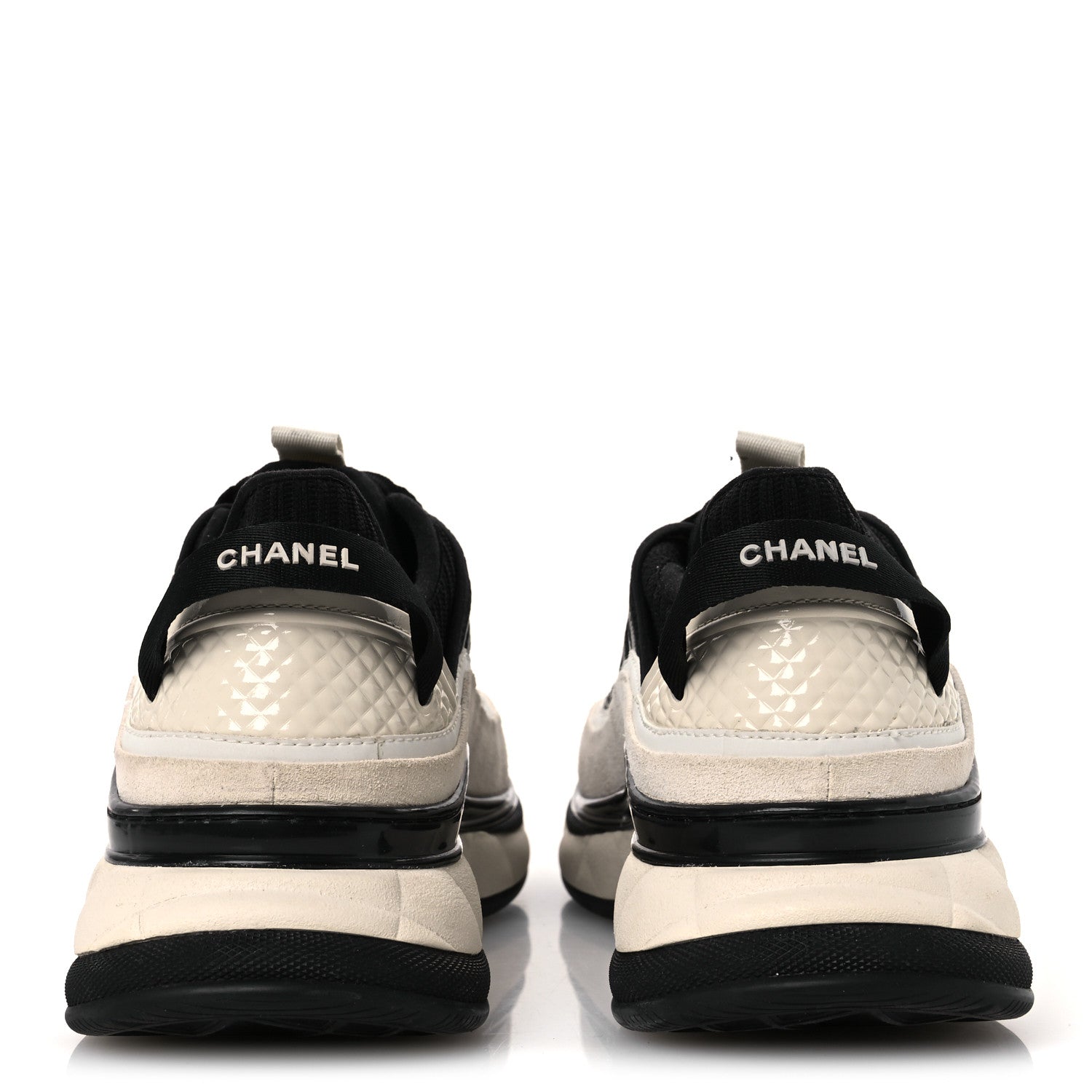 Chanel Fabric Suede Calfskin CC Sneakers 39.5 White Black 6 of 12