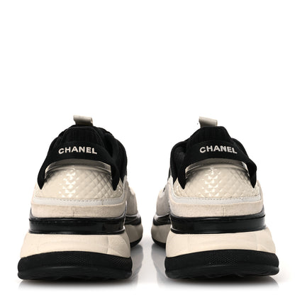 Chanel Fabric Suede Calfskin CC Sneakers 39.5 White Black 6 of 12