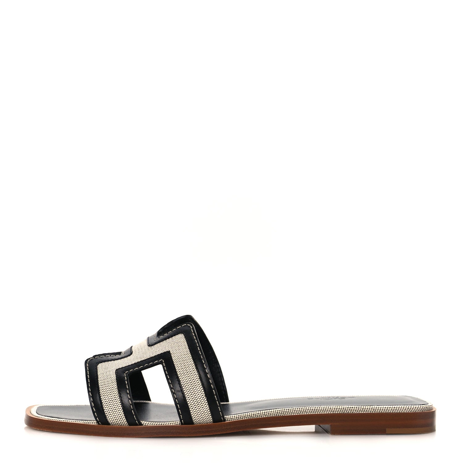 Hermes Calfskin Canvas Oran Sandals 39 Black 1 of 9