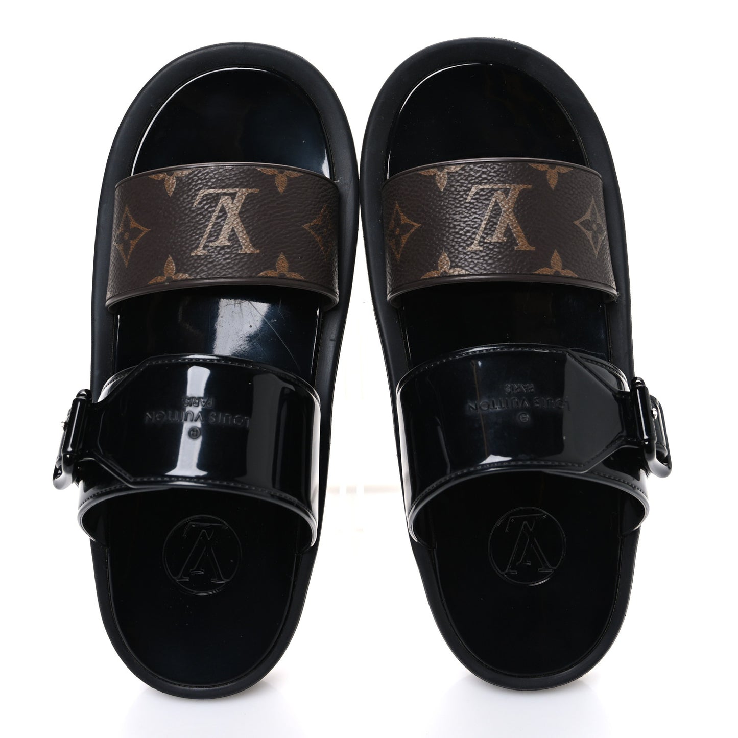 Monogram Sunbath Flat Mule Sandals 37 Black