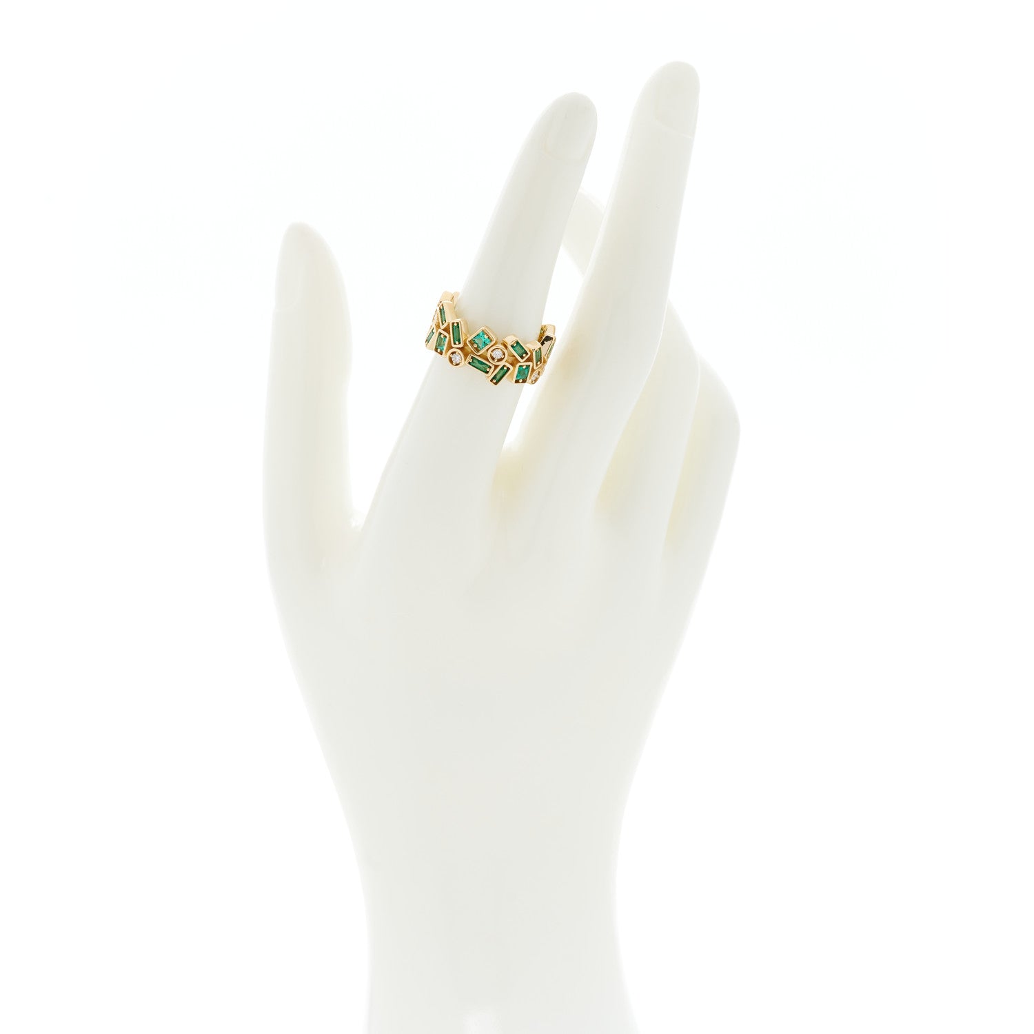 Suzanne Kalan 18K Yellow Gold Diamond Emerald Mosaic Ring 54 6.75 2 of 6