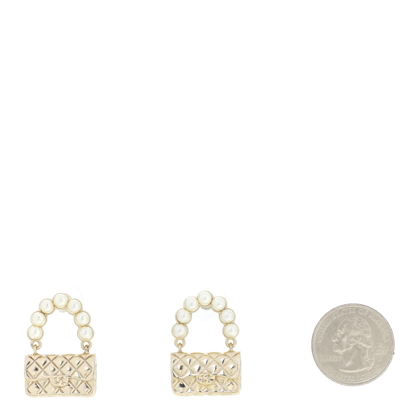 Pearl Quilted CC Flap Bag Earrings Gold