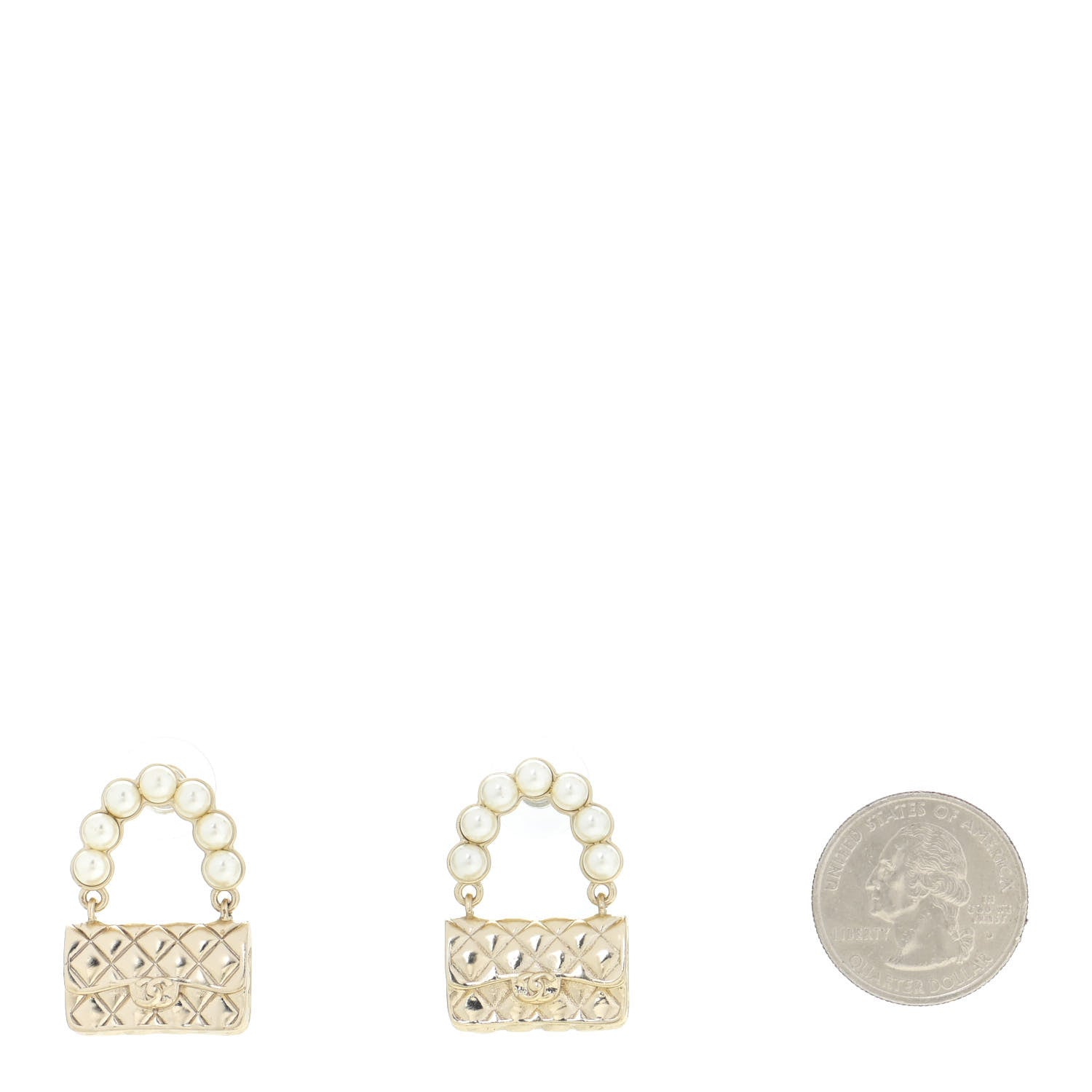 Chanel Pearl Quilted CC Flap Bag Earrings Gold 2 of 5