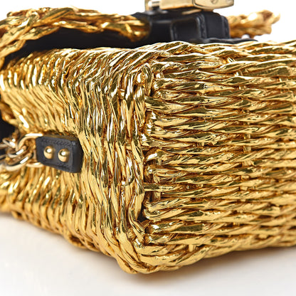 Dolce & Gabbana Metallic Coated Woven Raffia Shoulder Bag Gold 12 of 14